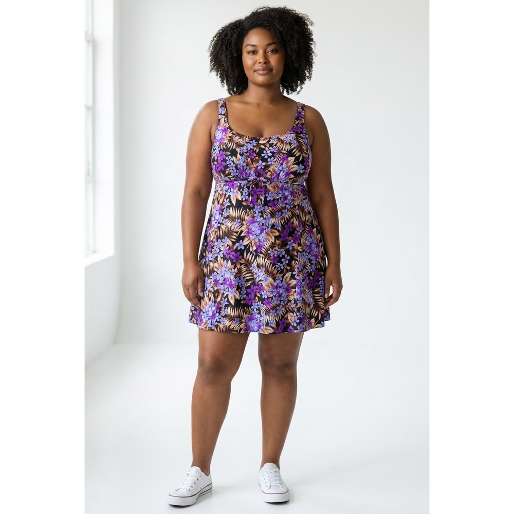 NWT It Figures! Plus Size 28W Floral Swim-dress Purple Swimsuit Swim Dress NEW